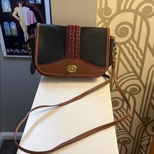 Vintage Bar Harbor leather Crossbody bag black/brown/burgandy
